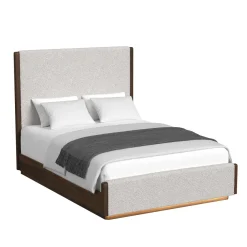 Mor Furniture Elm Upholstered Bed W/ Lights, Dresser, Mirror & Nightstand In Brown, Queen