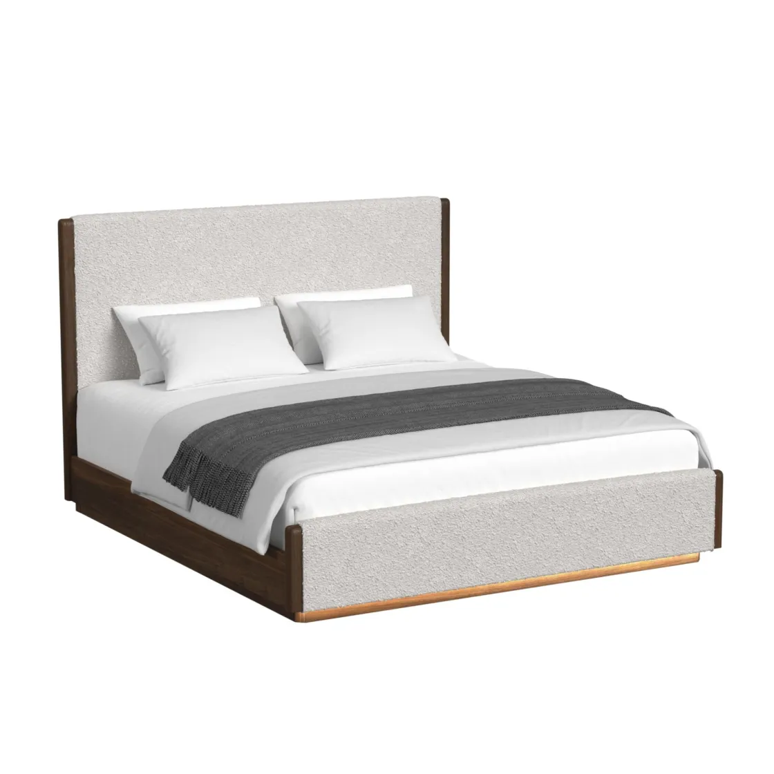 Mor Furniture Elm Upholstered Bed W/ Lights, Dresser, Mirror & Nightstand In Brown, Queen