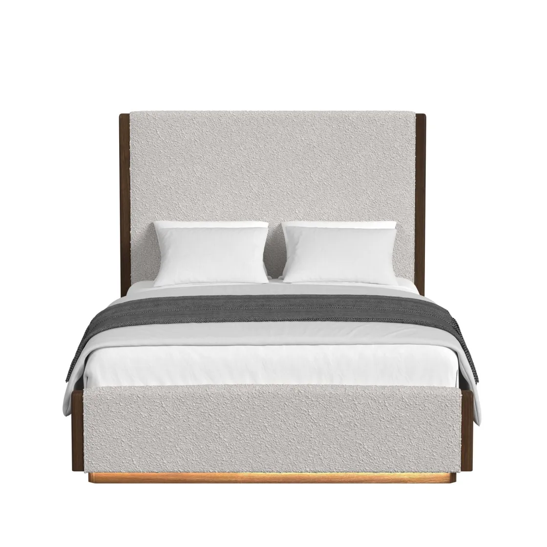 Mor Furniture Elm Upholstered Bed W/ Lights, Dresser, Mirror & Nightstand In Brown, Queen