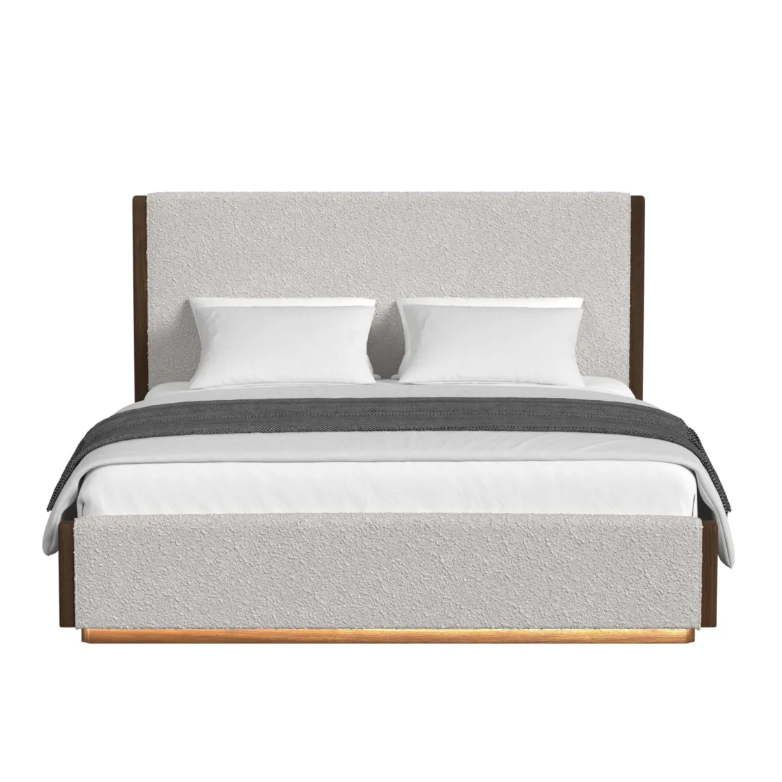 Mor Furniture Elm Upholstered Bed W/ Lights, Dresser, Mirror & Nightstand In Brown, Queen