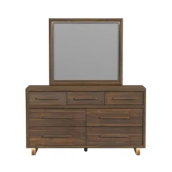 Mor Furniture Elm Upholstered Bed W/ Lights, Dresser, Mirror & Nightstand In Brown, Queen