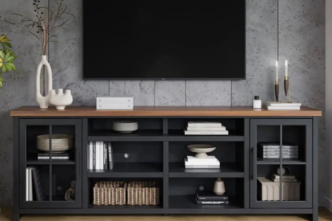 Mor Furniture Eloise Media Console In Black & Whiskey, 66 Inch