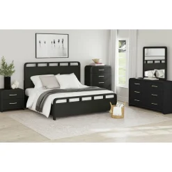 Mor Furniture Emberly Panel Bed, Dresser, Mirror & Nightstand In Black, Twin