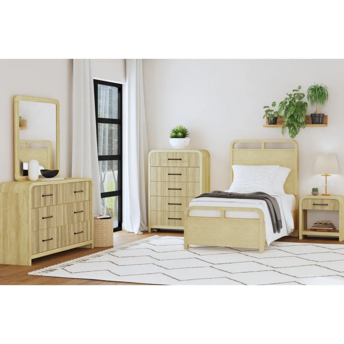 Mor Furniture Emberly Panel Bed, Dresser, Mirror & Nightstand In Black, Twin