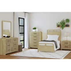 Mor Furniture Emberly Panel Bed, Dresser, Mirror & Nightstand In Black, Twin
