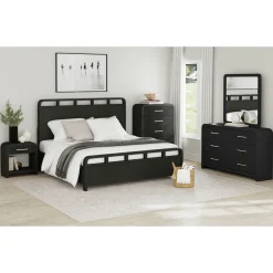 Mor Furniture Emberly Panel Bed, Dresser, Mirror & Nightstand In Black, Twin