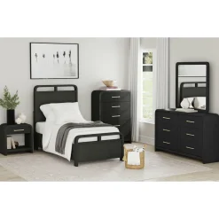 Mor Furniture Emberly Panel Bed, Dresser, Mirror & Nightstand In Black, Twin
