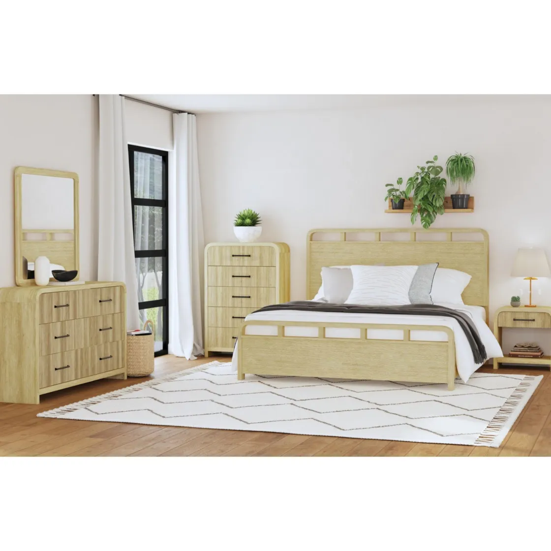 Mor Furniture Emberly Panel Bed, Dresser, Mirror & Nightstand In Black, Twin