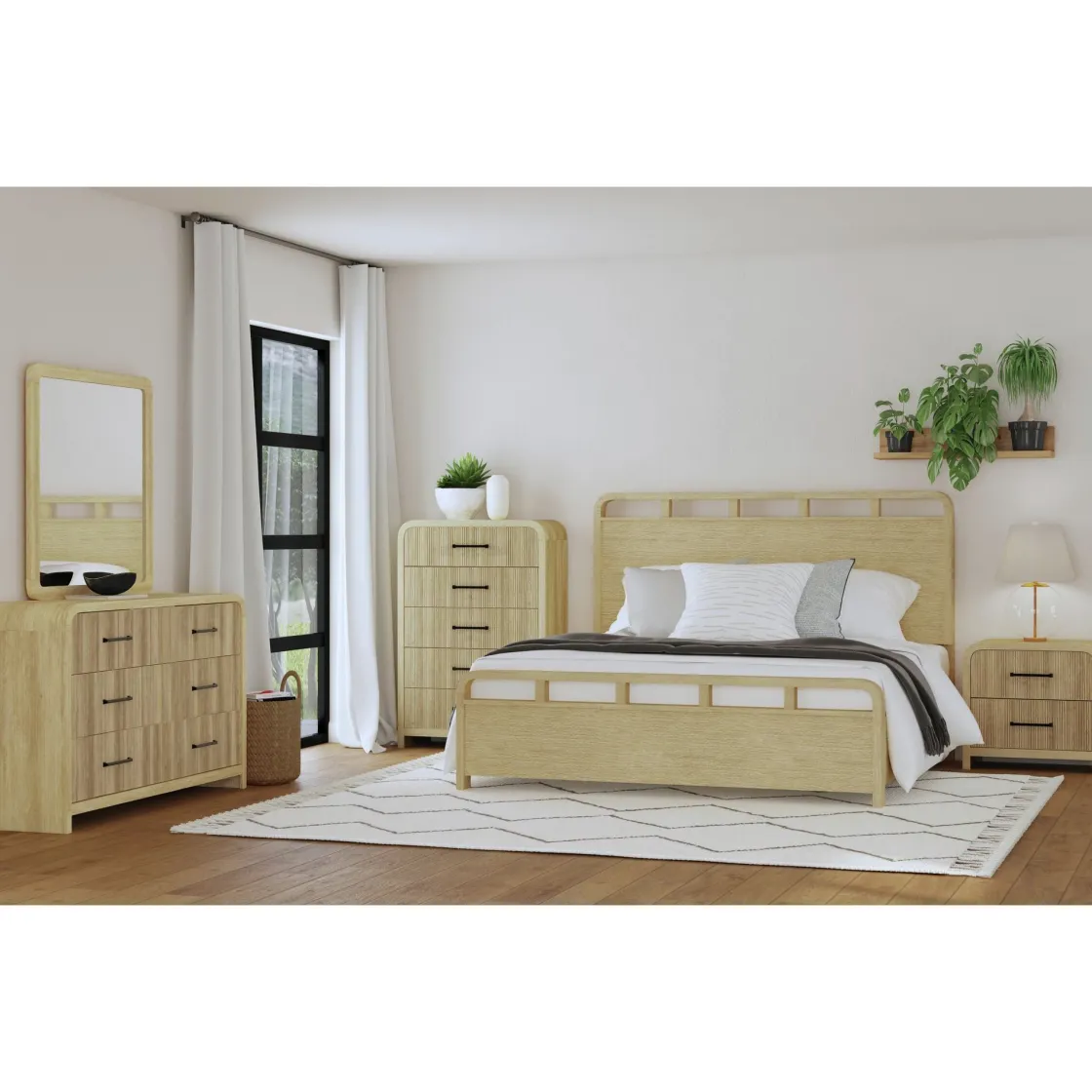 Mor Furniture Emberly Panel Bed, Dresser, Mirror & Nightstand In Black, Twin