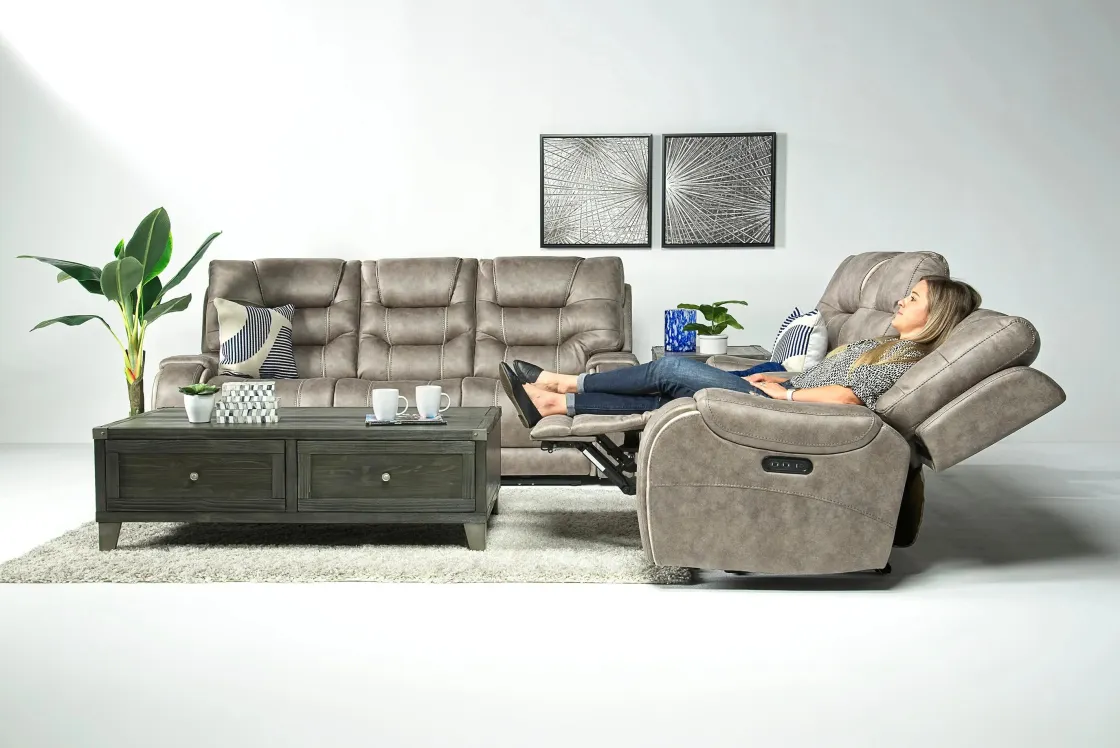 Mor Furniture Estilo 2 Power Console Loveseat In Canyon Gray