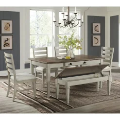 Mor Furniture Farmington Dining Bench In Medium Brown/Washed Stone