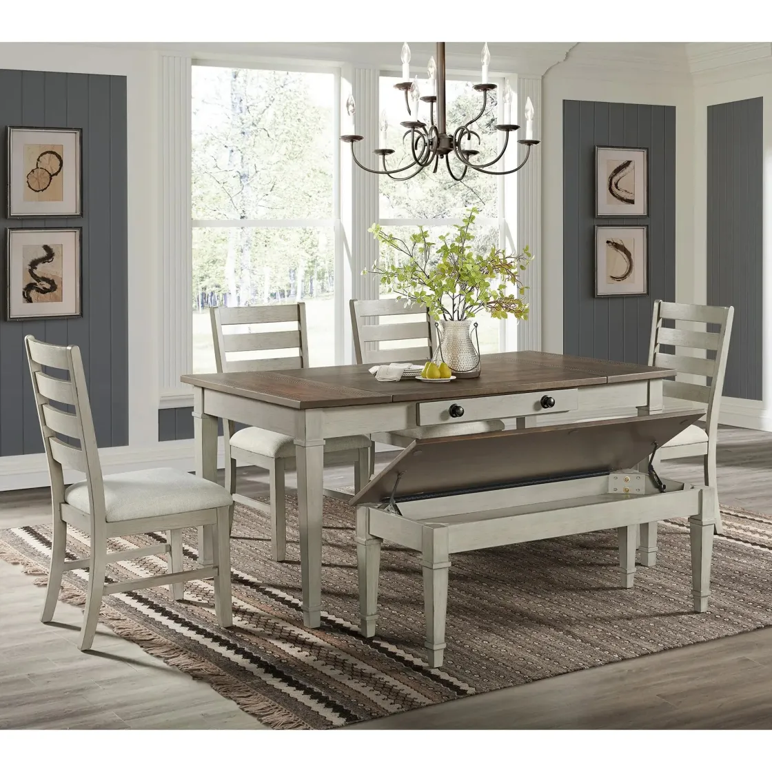 Mor Furniture Farmington Dining Bench In Medium Brown/Washed Stone
