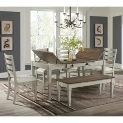 Mor Furniture Farmington Dining Table In Medium Brown/Washed Stone