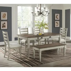 Mor Furniture Farmington Dining Table In Medium Brown/Washed Stone