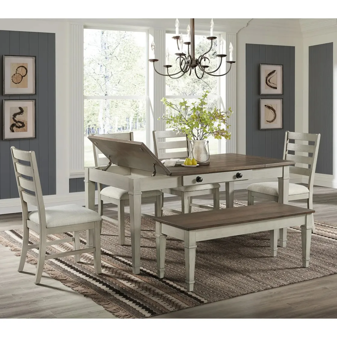 Mor Furniture Farmington Dining Table In Medium Brown/Washed Stone