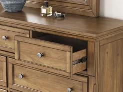 Mor Furniture Feddinger Panel Bed, Dresser, Mirror & Nightstand In Medium Brown, Queen
