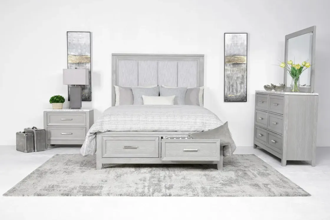 Mor Furniture Fiona Storage Bed, Dresser, Mirror & Nightstand In Mist Gray, Queen