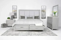 Mor Furniture Fiona Storage Bed, Dresser, Mirror & Nightstand In Mist Gray, Queen