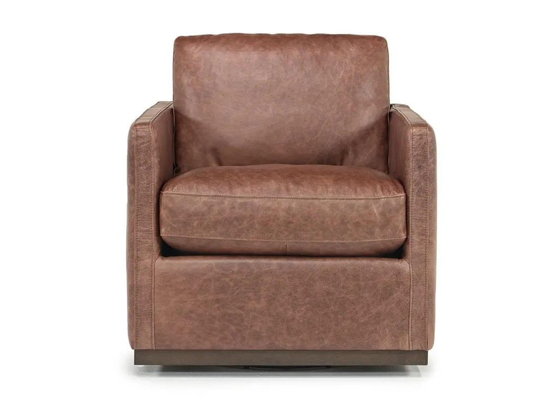 Mor Furniture Flax Swivel Chair In Coffee Leather