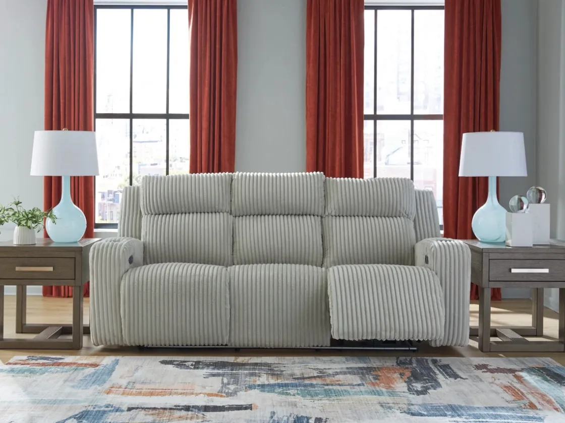 Mor Furniture Forest Lake 2 Power Sofa W/ Drop Down Table In Alloy