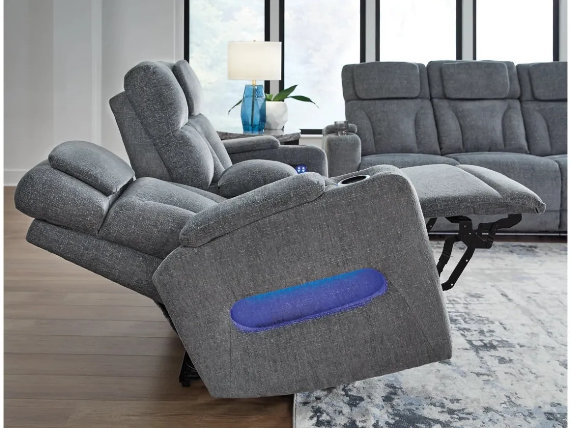 Mor Furniture Forest Lake 2 Power Sofa W/ Drop Down Table In Alloy