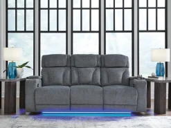 Mor Furniture Forest Lake 2 Power Sofa W/ Drop Down Table In Alloy