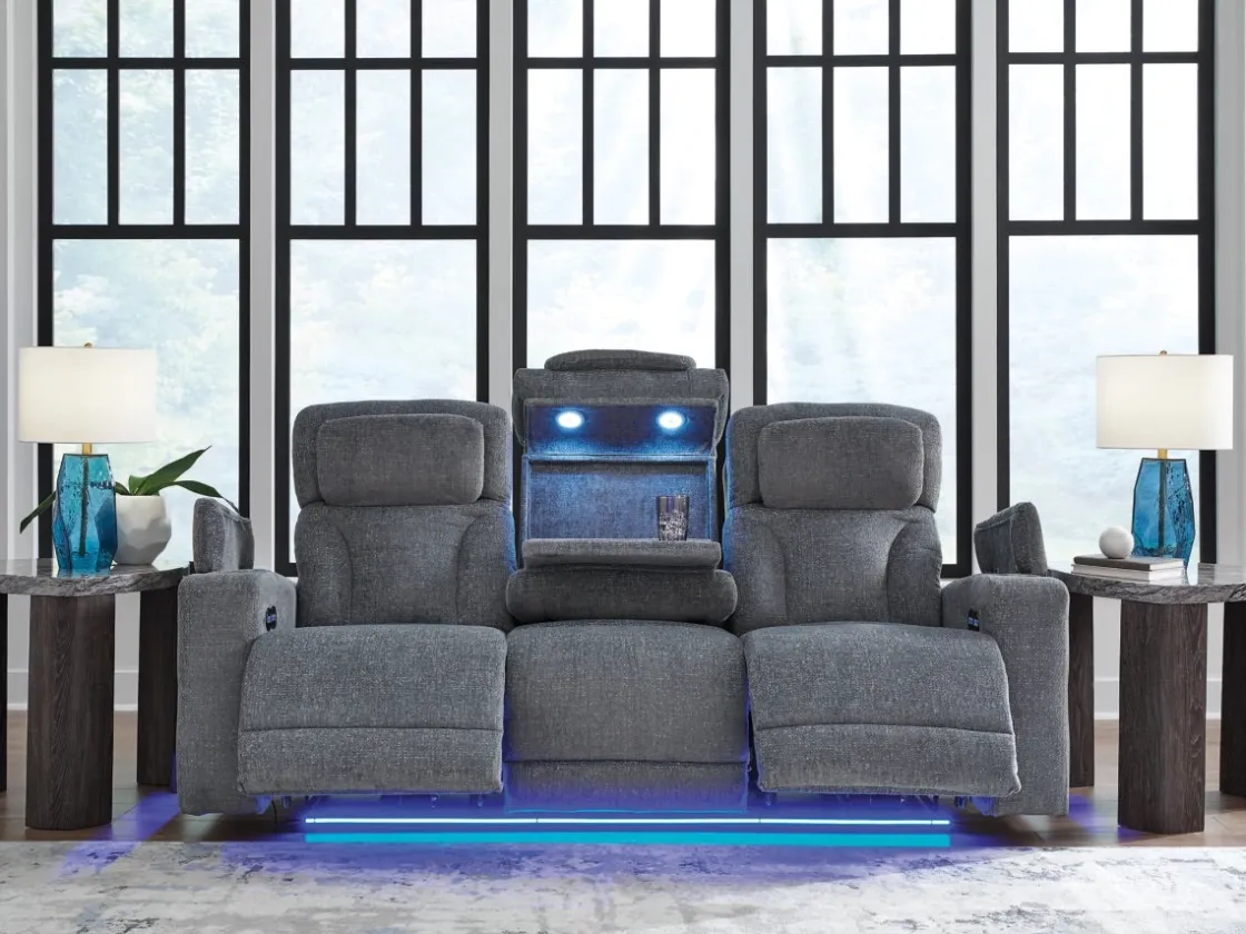 Mor Furniture Forest Lake 2 Power Sofa W/ Drop Down Table In Alloy