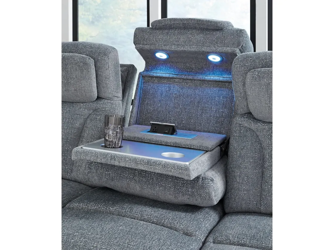 Mor Furniture Forest Lake 2 Power Sofa W/ Drop Down Table In Alloy
