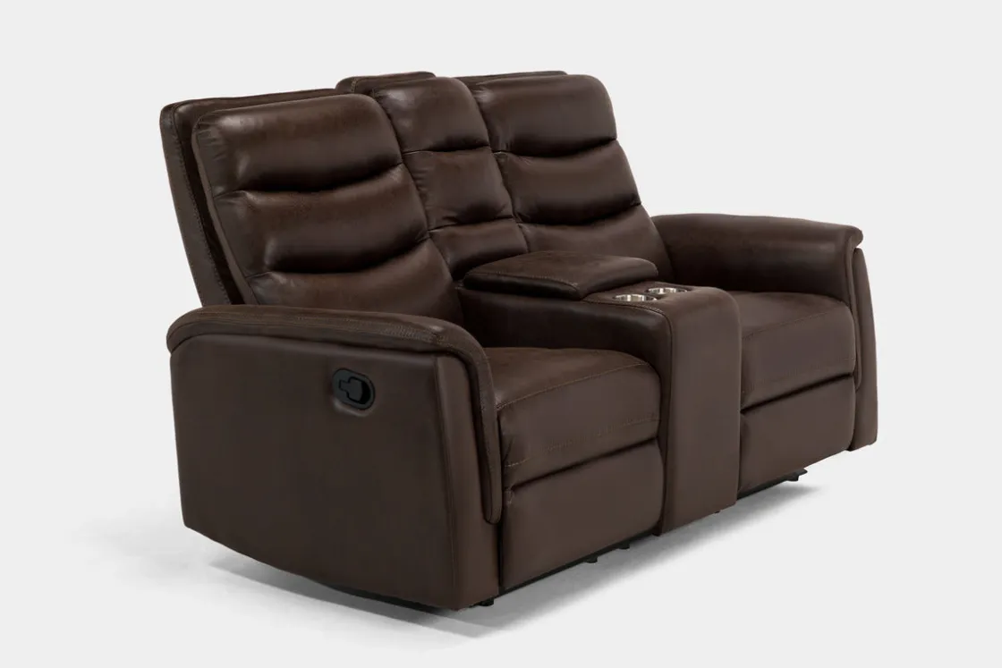 Mor Furniture Forte Reclining Console Loveseat In Dark Brown