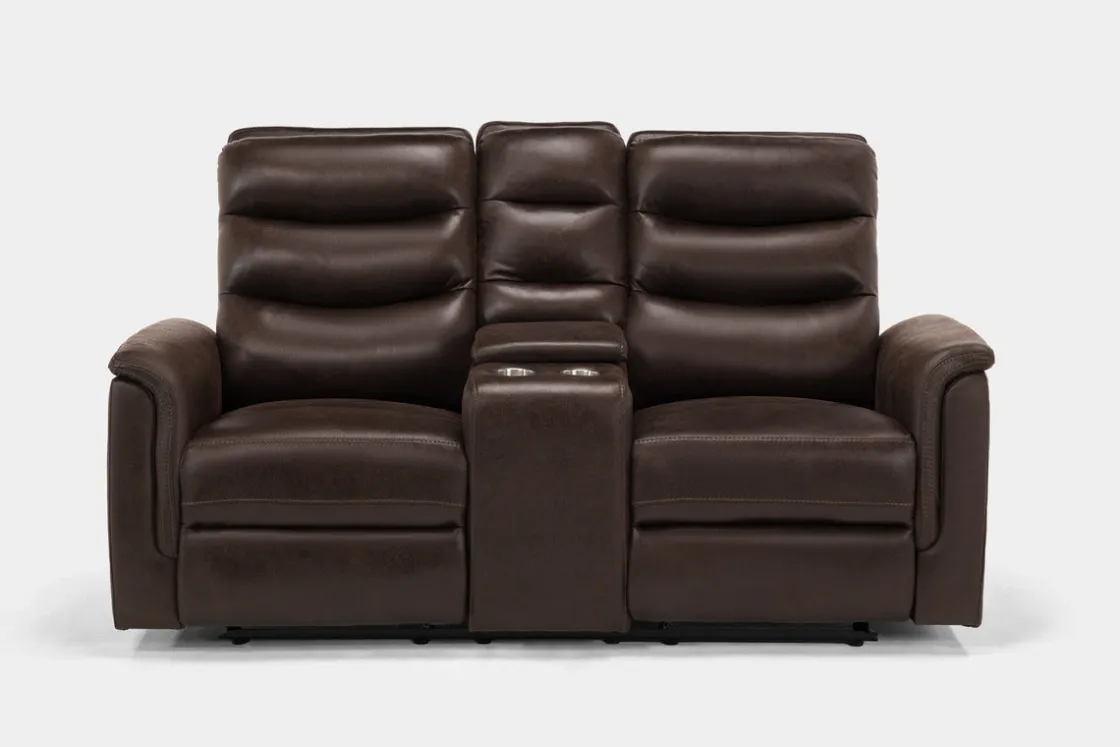 Mor Furniture Forte Reclining Console Loveseat In Dark Brown
