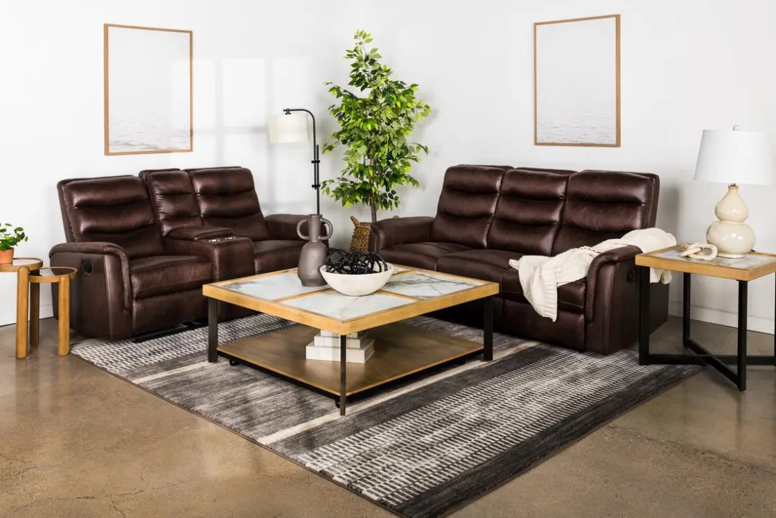 Mor Furniture Forte Reclining Console Loveseat In Dark Brown
