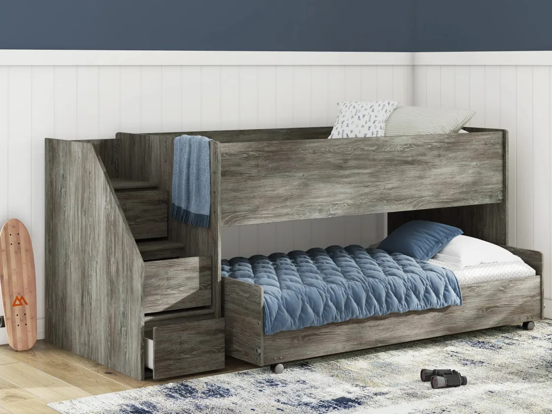 Kids Mor Furniture Frandern Loft Bed W/ Caster Bed & Storage Steps In Gray, Twin