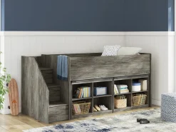 Kids Mor Furniture Frandern Loft Bed W/ Caster Bed & Storage Steps In Gray, Twin