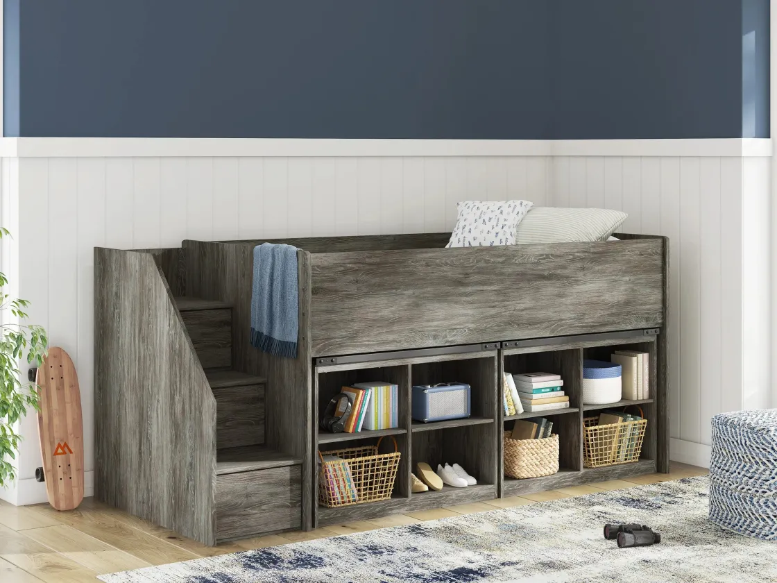 Kids Mor Furniture Frandern Loft Bed W/ Caster Bed & Storage Steps In Gray, Twin