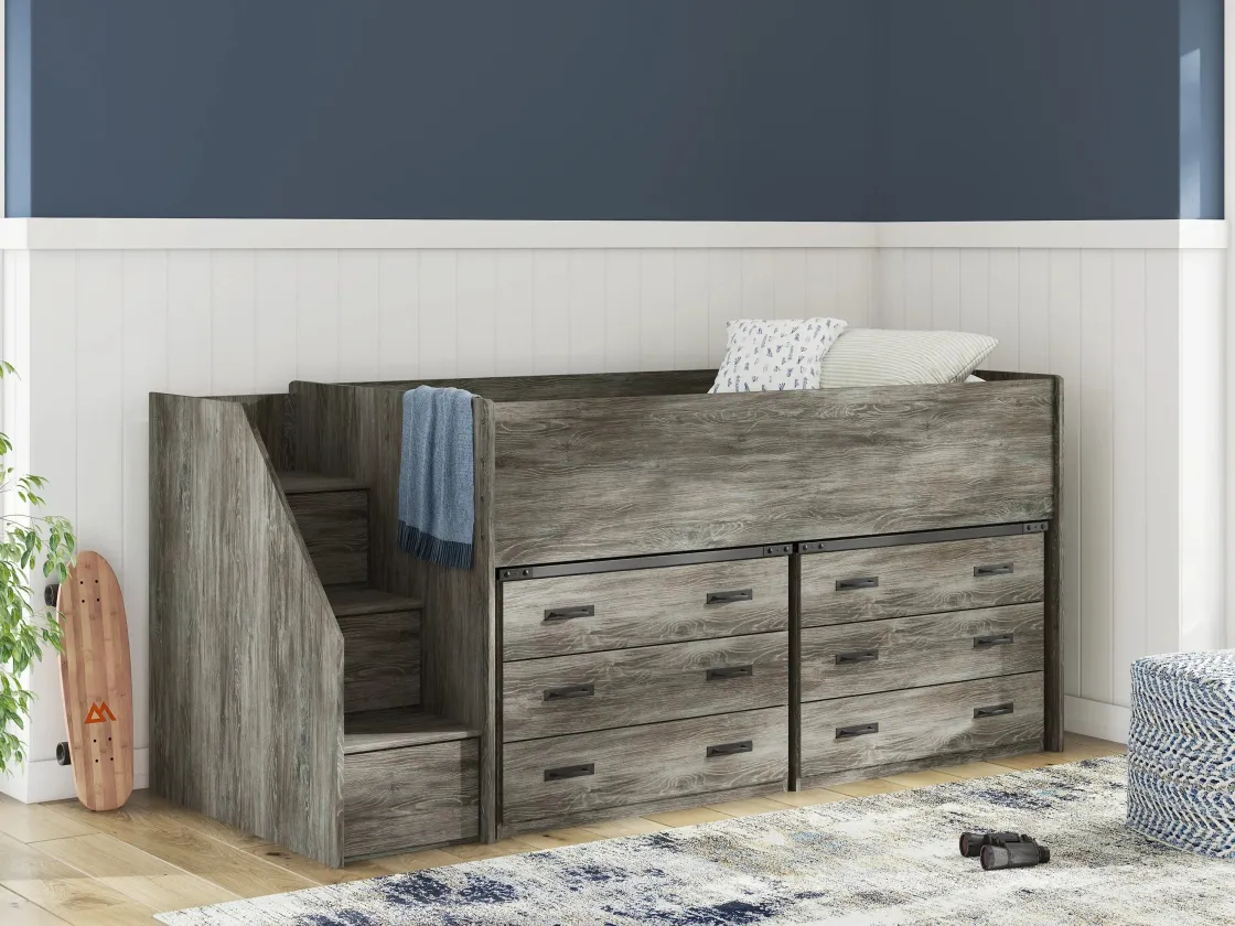 Kids Mor Furniture Frandern Loft Bed W/ Caster Bed & Storage Steps In Gray, Twin