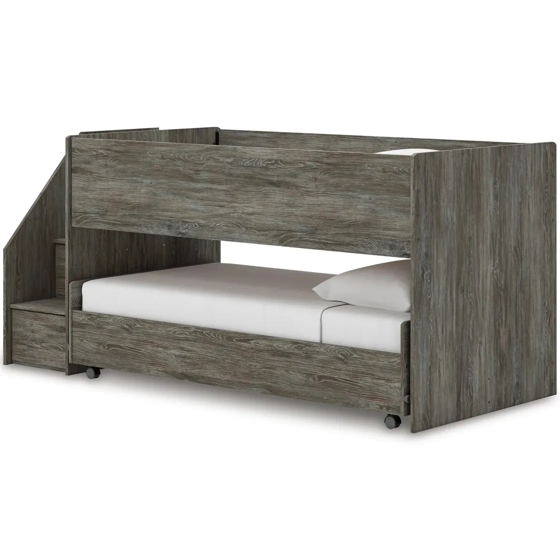 Kids Mor Furniture Frandern Loft Bed W/ Caster Bed & Storage Steps In Gray, Twin
