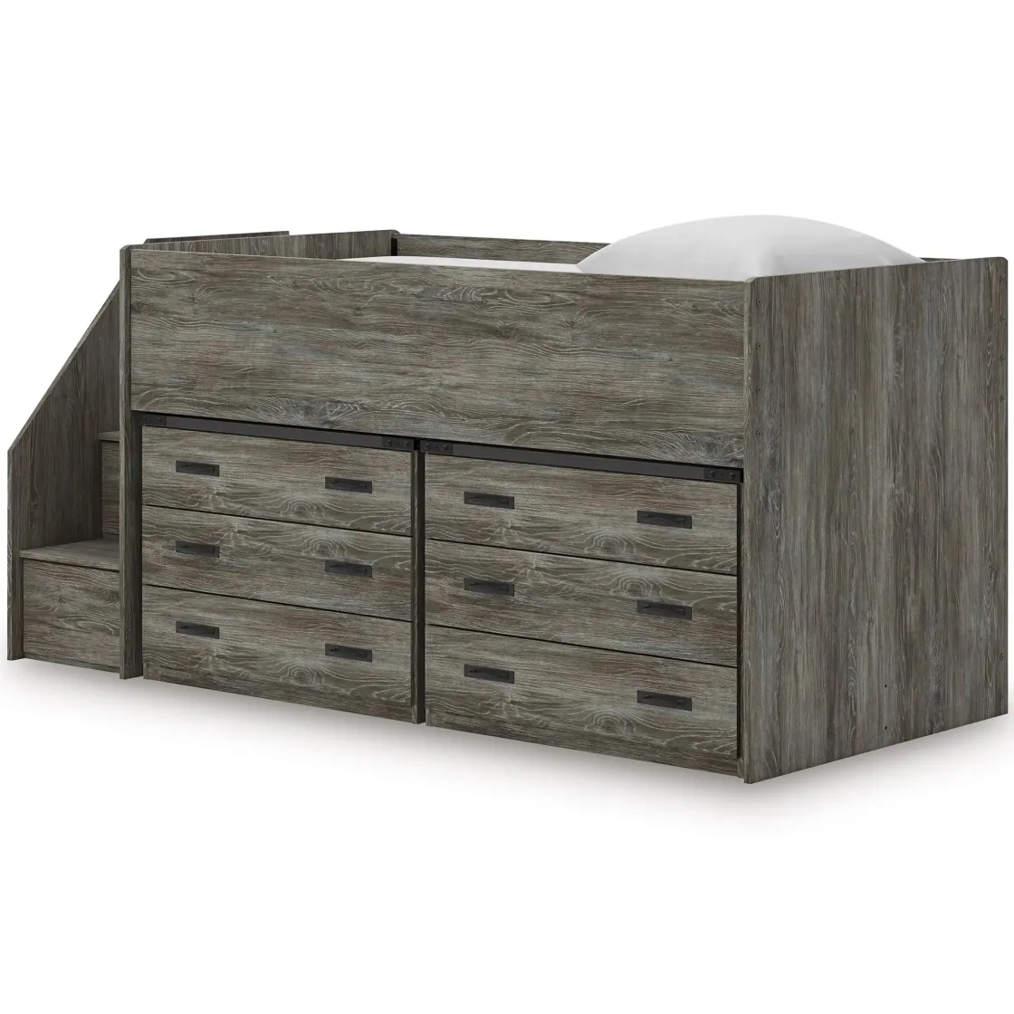 Kids Mor Furniture Frandern Loft Bed W/ Caster Bed & Storage Steps In Gray, Twin