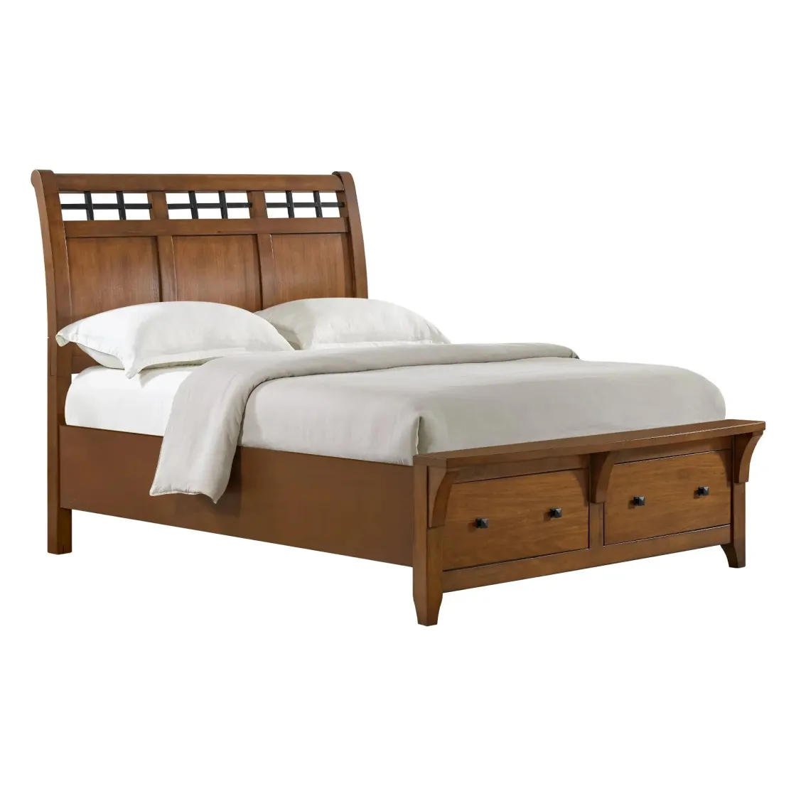 Mor Furniture Gage Sleigh Bed W/ Storage, Dresser, Mirror & Nightstand In Chestnut, Queen