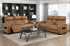 Mor Furniture Gallington 2 Power Sofa & Console Loveseat In Brown
