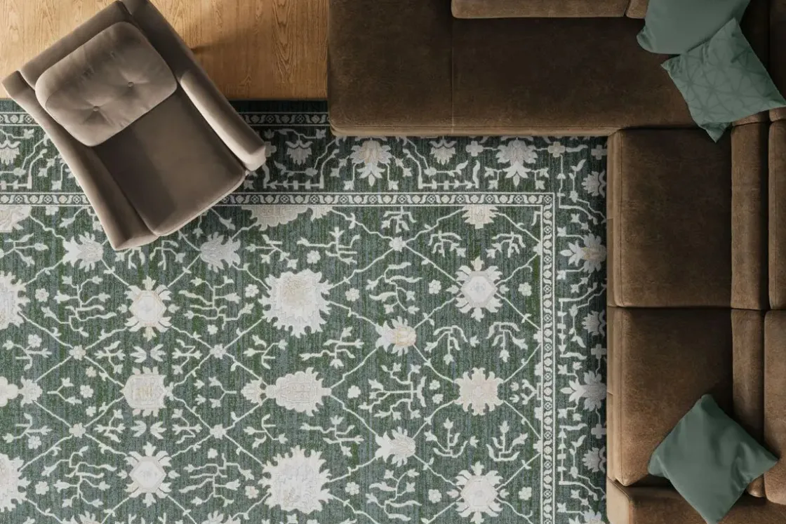 Mor Furniture Gatsby Monroe Rug In Green/Cream, 5’ X 7’