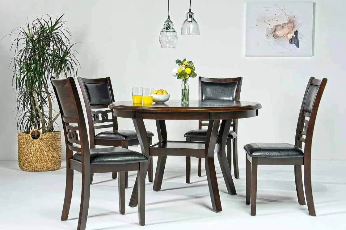 Mor Furniture Gia Round Dining Table & 4 Chairs In Dark Brown