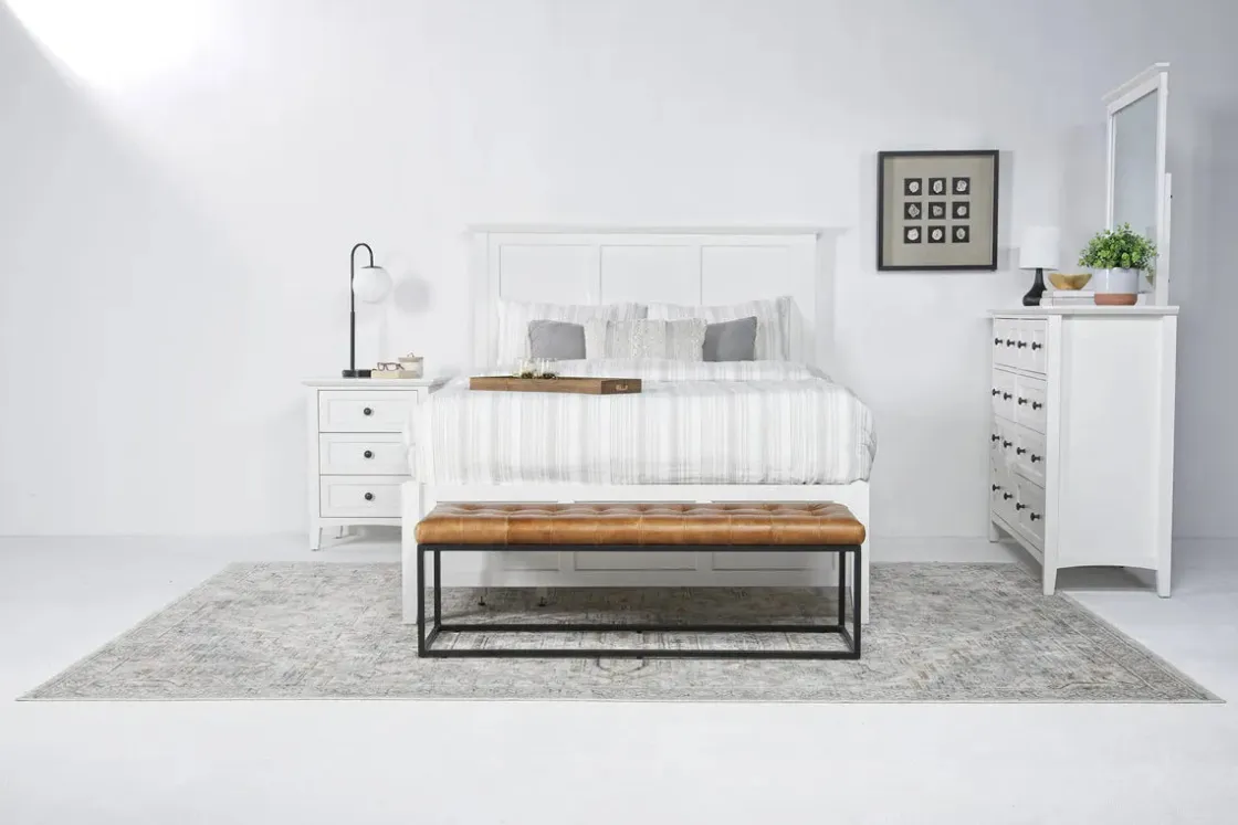 Mor Furniture Grace Panel Bed, Dresser, Mirror & Nightstand In Snowfall, Full