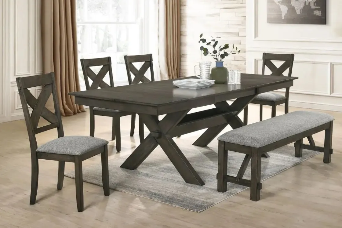 Mor Furniture Gulliver Dining Table, 4 Chairs & Bench In Rustic Brown