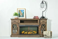 Mor Furniture Harbor Console W/ Fireplace Insert In Brown, 70 Inch