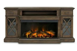 Mor Furniture Harbor Console W/ Fireplace Insert In Brown, 70 Inch