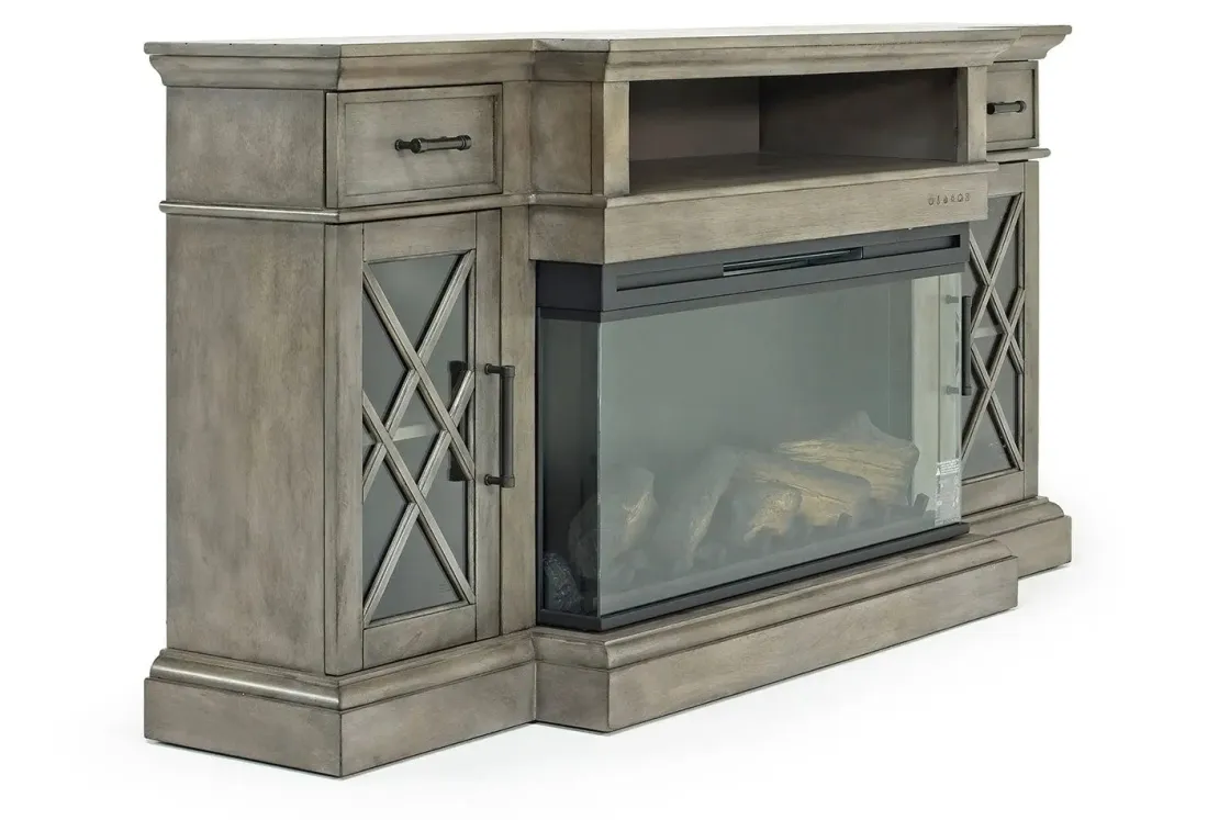 Mor Furniture Harbor Console W/ Fireplace Insert In Brown, 70 Inch