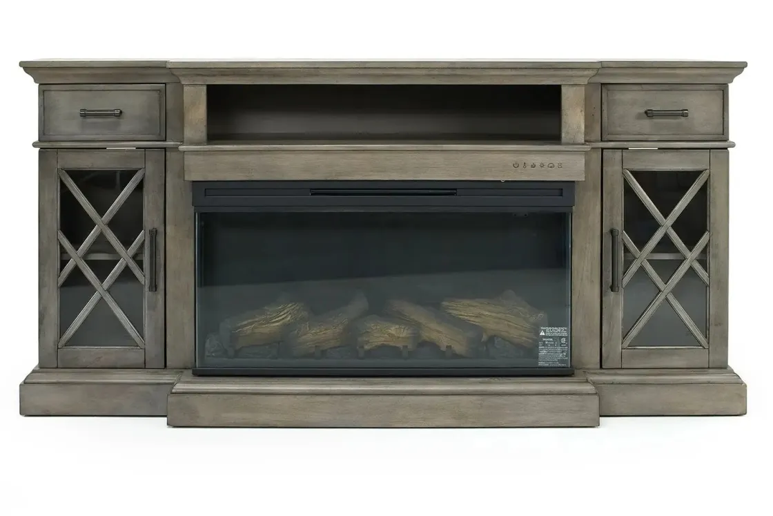 Mor Furniture Harbor Console W/ Fireplace Insert In Brown, 70 Inch
