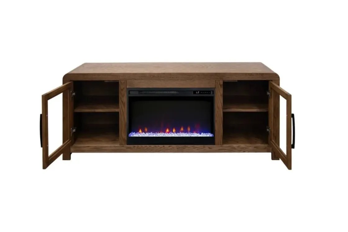 Mor Furniture Haven Fireplace Console In Brown, 81 Inch