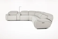 Mor Furniture Imperial 6 Piece 2 Power Sectional W/ 2 Power Armless Recliner In Blanca Light Gray Leather