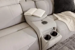 Mor Furniture Imperial 6 Piece 2 Power Sectional W/ 2 Power Armless Recliner In Blanca Light Gray Leather